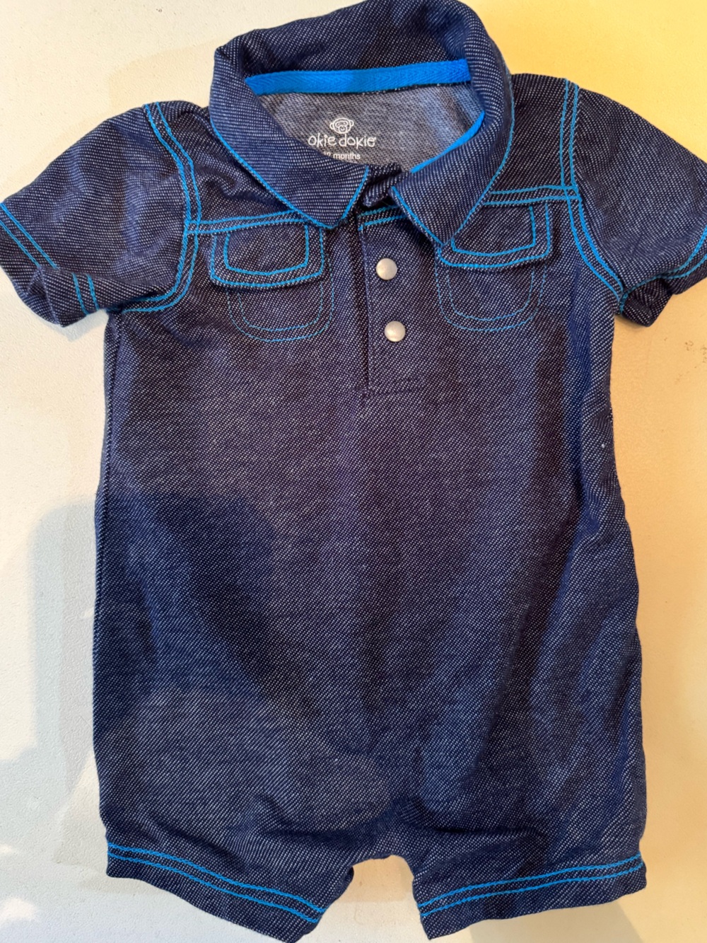 okie dokie Navy Blue Romper with Teal Stitching